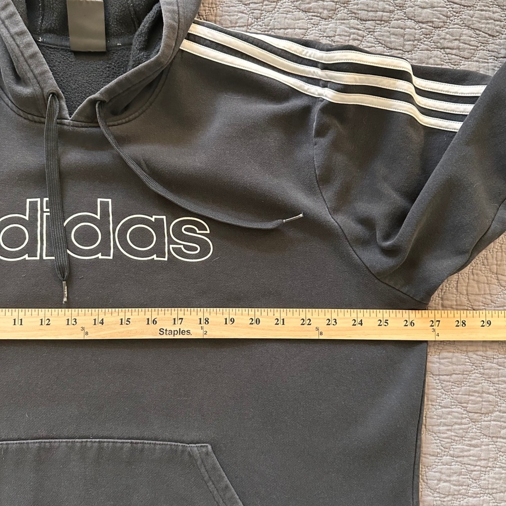 Adidas Essentials Mens XL Black 3-Stripe Fleece Pullover Hoodie Sweatshirt - Picture 4 of 10